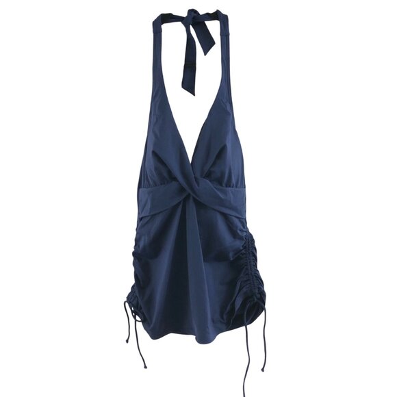 Lands' End Other - Lands End Womens Tankini Top Molded Cups Halter Ruched Navy Blue Size 10P